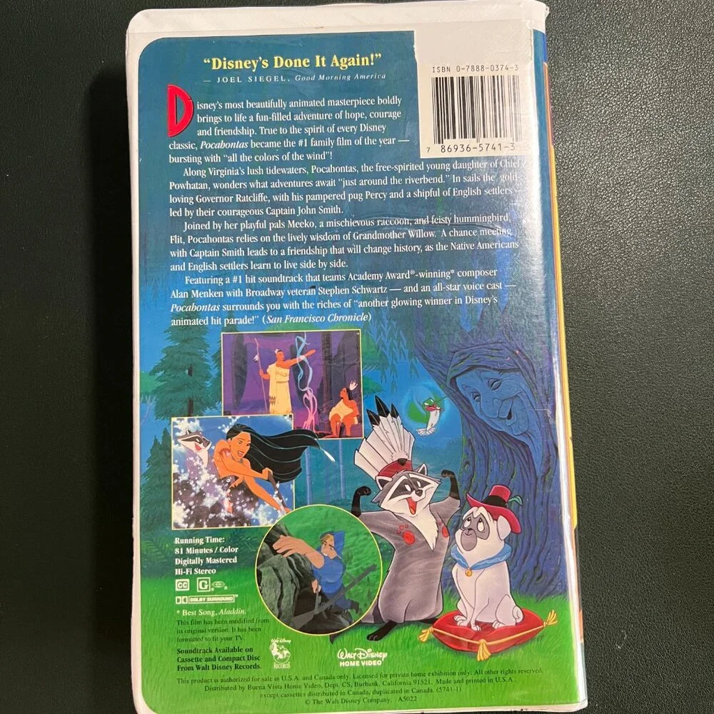 Disney VHS - Pocahontas (1996) - Masterpiece Collection 5741-1 First Pressing